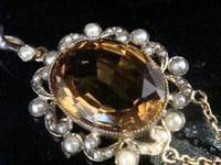 Image 2 of VICTORIAN EDWARDIAN 9CT LARGE CITRINE PEARL PENDANT