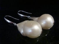 Image 1 of STUNNING LARGE SILVER BAROQUE PEARL DROP EARRINGS