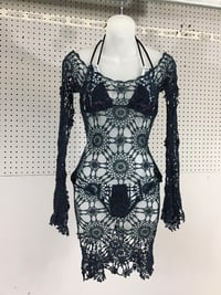 Image 2 of Vampire Wings - One Of A Kind Printed Bikini with Long Sleeve Crochet Dress