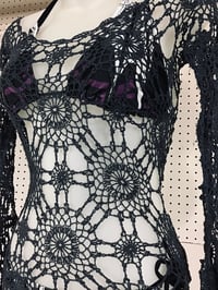 Image 3 of Vampire Wings - One Of A Kind Printed Bikini with Long Sleeve Crochet Dress