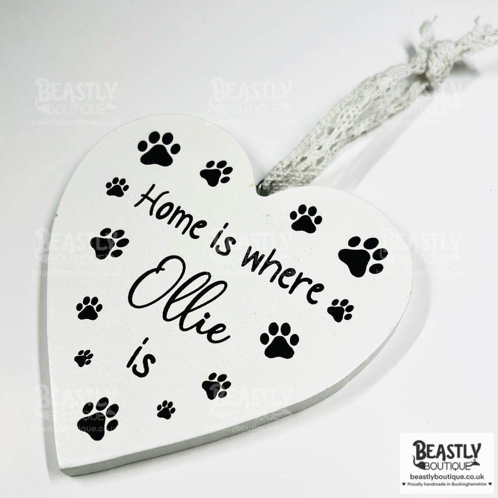 Personalised Home Is Where Dog/Cat Is Wooden Heart Plaque