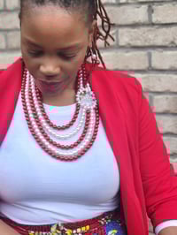 Image 4 of 5 Layer Red & White Pearl Necklace, Earrings & Bracelet Set