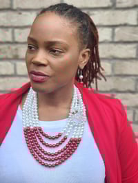 Image 2 of 1/2 Red & White 5 Layer Pearl Necklace w/ Earrings