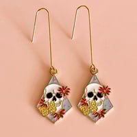 Image 1 of Enamel Skull and Flower drops