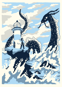 Lighthouse Sea Monster Print