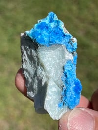 Image 6 of Cyanotrichite On Green Fluorite Matrix Specimen | Guizhou China #2925