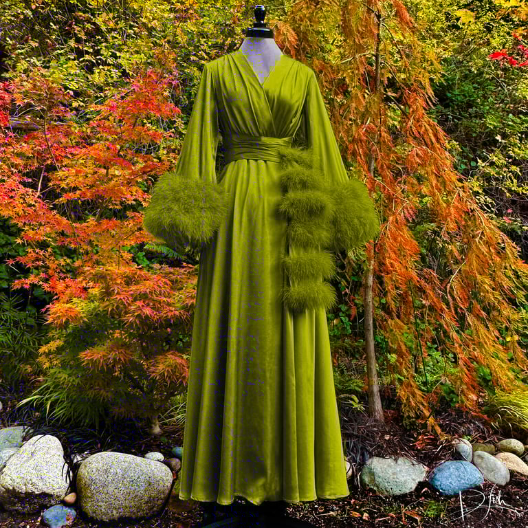 Spring Olive Marabou-cuffed "Beverly" PRE-ORDER Image 3