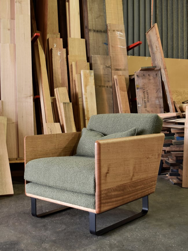 CLOVER LOUNGE CHAIR IN TASMANIAN OAK WITH WOOL UPHOLSTERY
