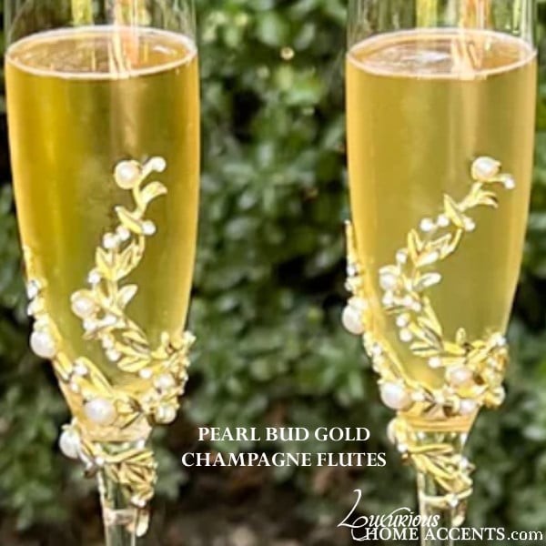 Image of Pearl Bud Gold Champagne Flutes