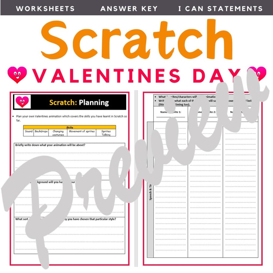 Image of Valentines Day Computer Coding Worksheets for Scratch - Activities and Project