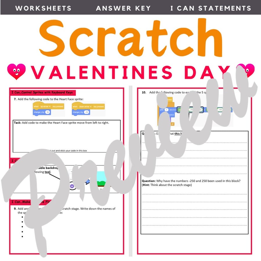 Image of Valentines Day Computer Coding Worksheets for Scratch - Activities and Project