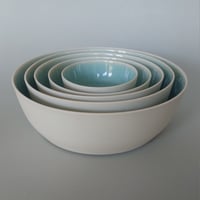 Image 2 of Nest of 5 shallow dishes with ice green interior