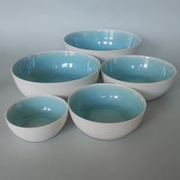 Image 4 of Nest of 5 shallow dishes with ice green interior