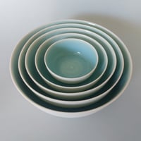 Image 1 of Nest of 5 shallow dishes with ice green interior