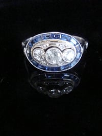 Image 1 of Art Deco 1920s 18ct white gold sapphire and diamond ring