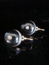 Image 1 of Edwardian 9ct yellow gold banded agate diamond drop earrings