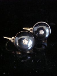 Image 3 of Edwardian 9ct yellow gold banded agate diamond drop earrings