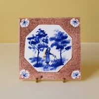 Manganese tile - Woman with Whippet.