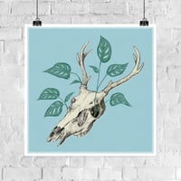 Image 1 of Skull And Plants Giclee Print on Blue