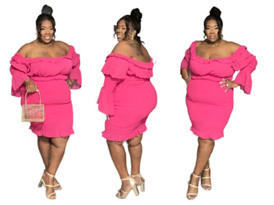 Image of 3PACK FUSCHIA Plus Size Smocked Off Shoulder Mini Dress