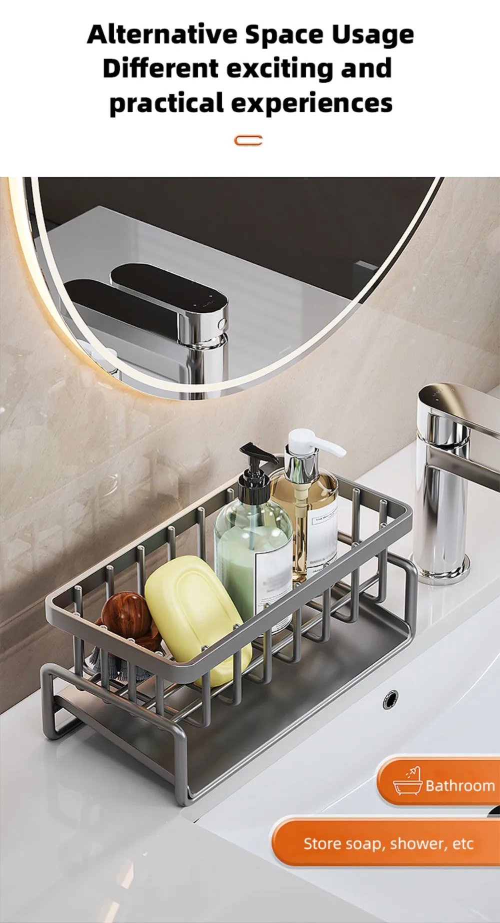 Automatic Drainage Sink Storage Rack Stainless Steel Basin Soap And Sponge Holder Ect..