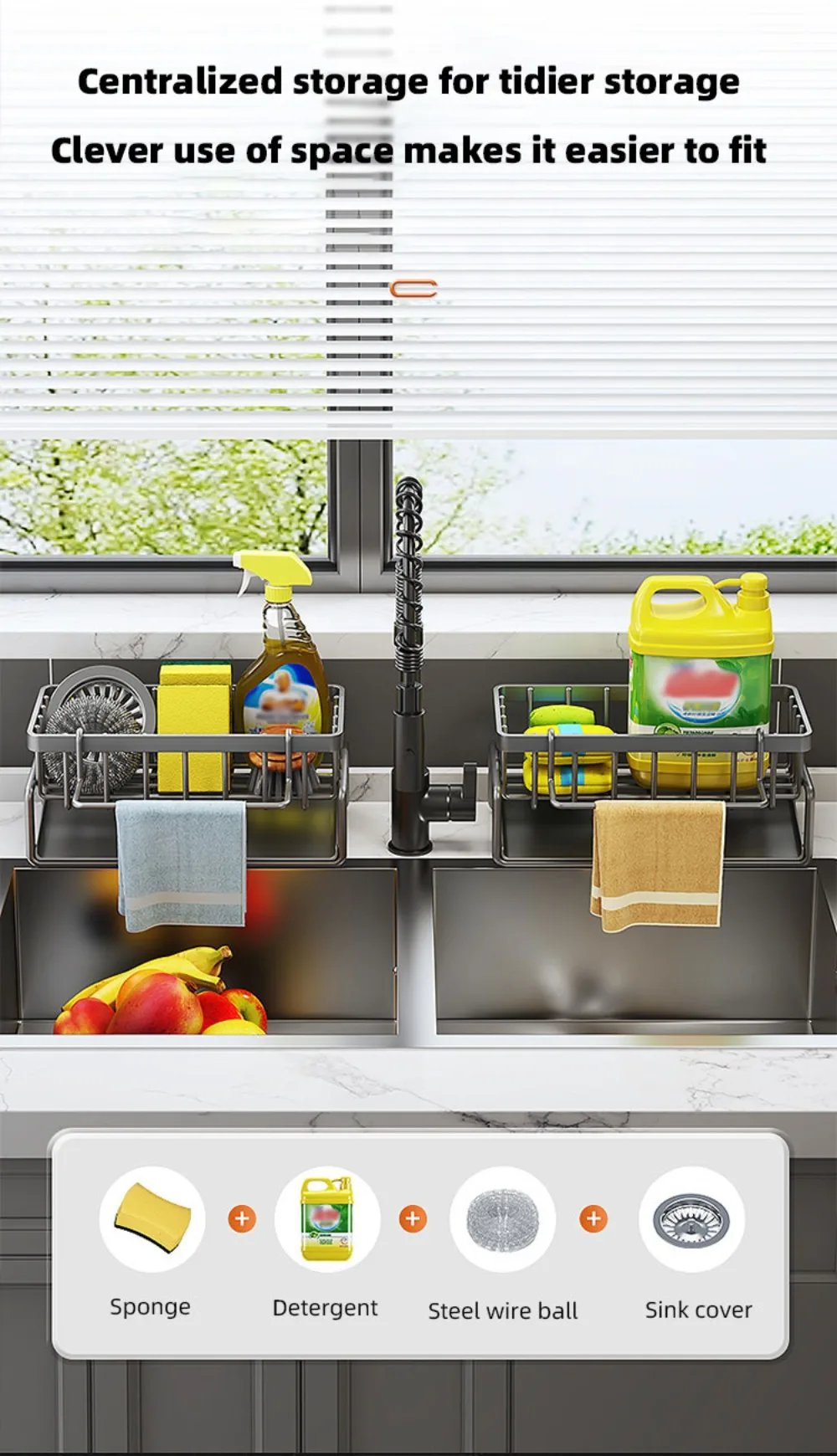 Automatic Drainage Sink Storage Rack Stainless Steel Basin Soap And Sponge Holder Ect..