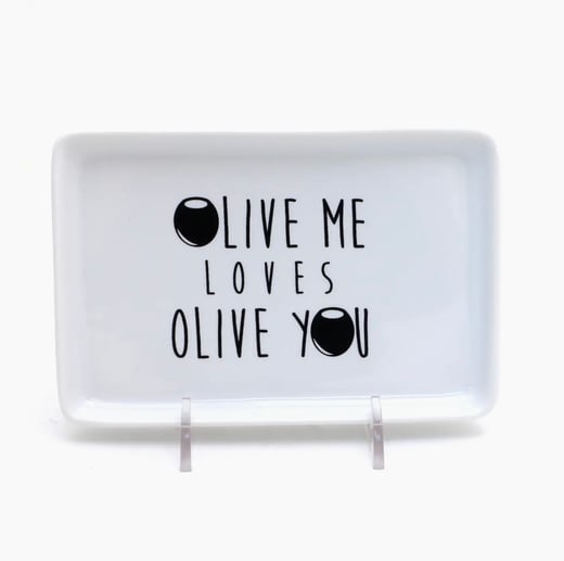 'Olive You' Olive & Pit Bowl and 'Olive Me Loves Olive You' Flat Dish
