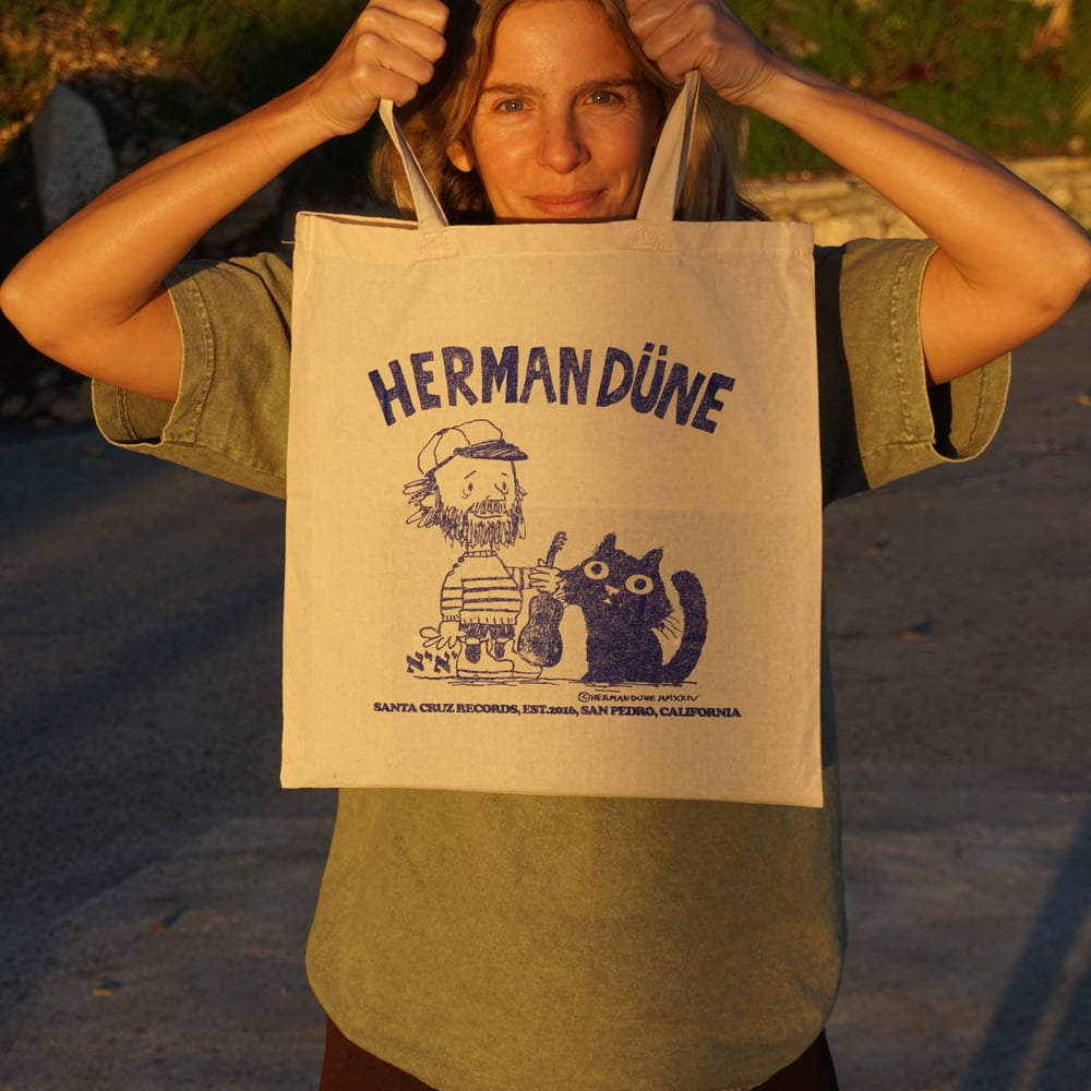 Herman Düne Tote Bag (LP 🎵 Size) Electric Blue on Off-White