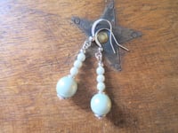 Image 4 of Czech Glass Bead Earrings, Mint & Silver, Pierced or Clip On