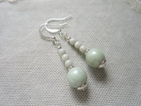 Image 5 of Czech Glass Bead Earrings, Mint & Silver, Pierced or Clip On