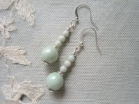 Image 1 of Czech Glass Bead Earrings, Mint & Silver, Pierced or Clip On