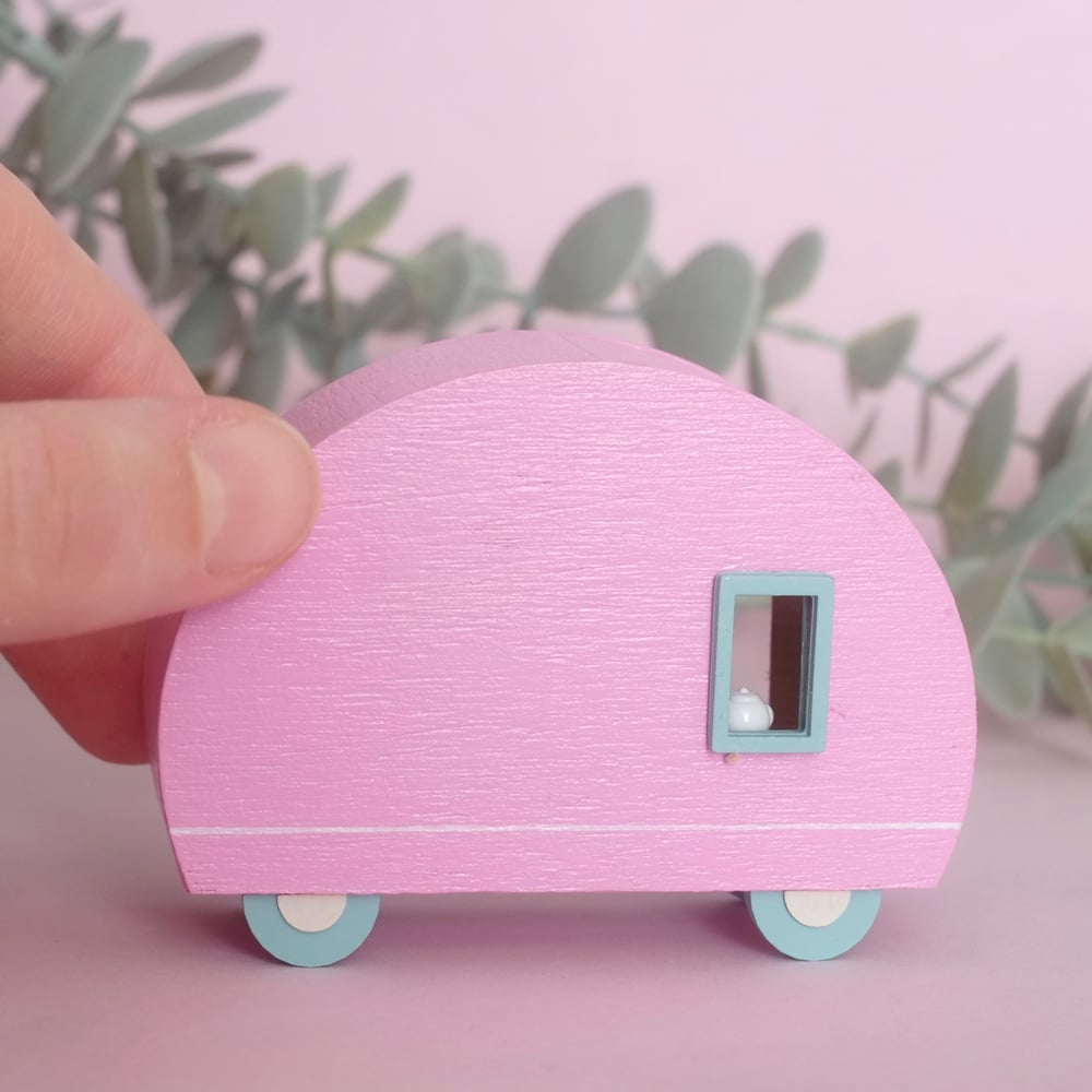 Flowered tiny camper