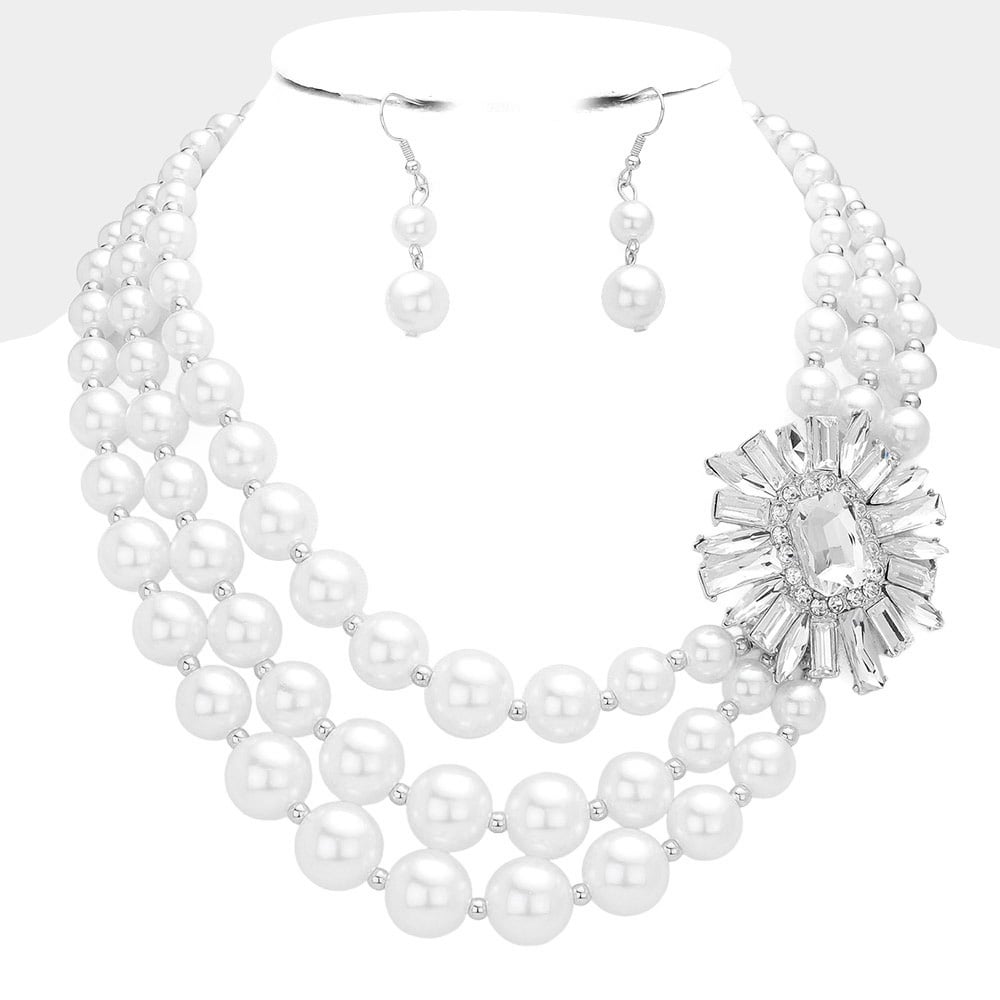 Image of Layered Pearl and Stone Necklace