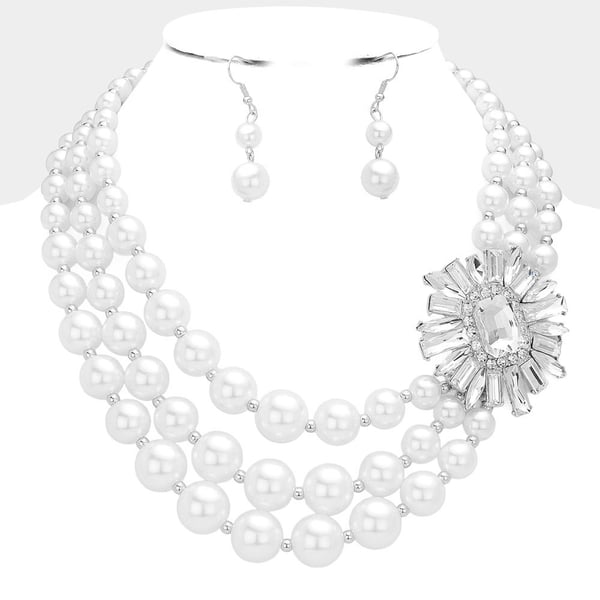 Image of Layered Pearl and Stone Necklace