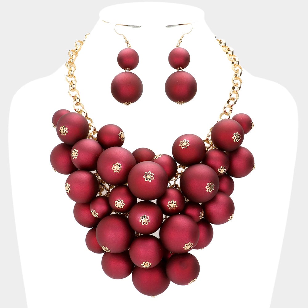 Image of Matte Cluster Necklace Set (Burgundy)