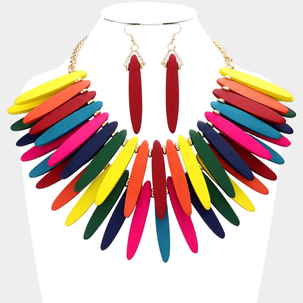 Image of Doubled Layered Wood Necklace Set