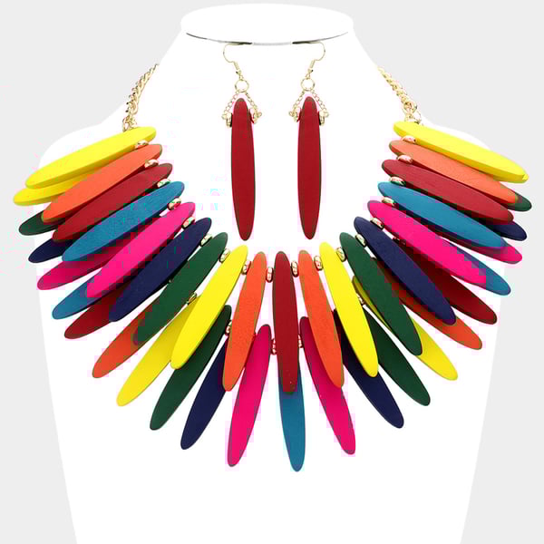 Image of Doubled Layered Wood Necklace Set