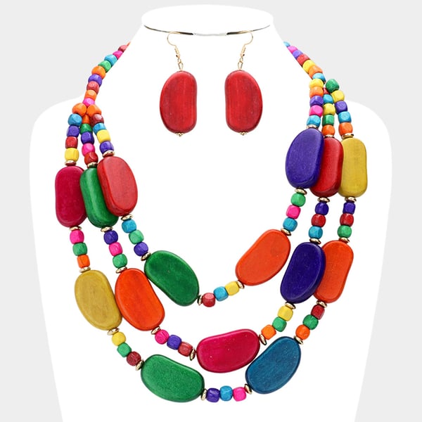 Image of Wood triple Layer Necklace Set