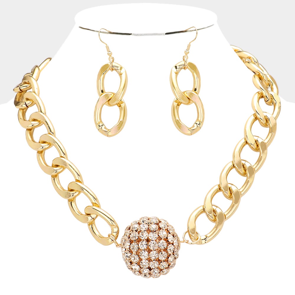 Image of Rhinestone Accent Ball Necklace Set