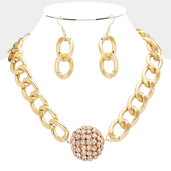 Image of Rhinestone Accent Ball Necklace Set