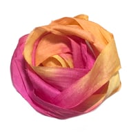 Image 1 of 10YD. DRAGON FRUIT  HAND DYED RECYCLED SARI SILK RIBBON BUNDLES by COLOR KISSED SILK
