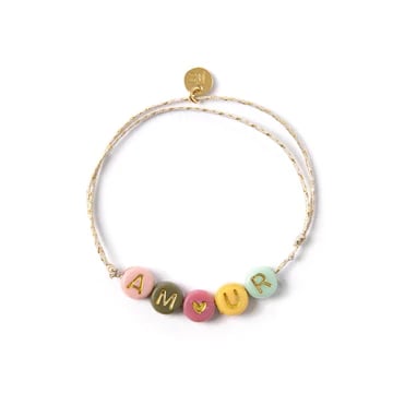 Image of Pulsera de la buena suerte ajustable con mensaje: Amour, Love, BFF, Mum