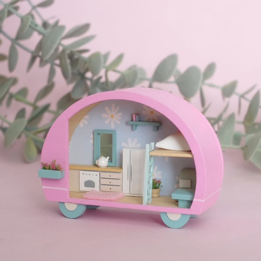 Flowered tiny camper