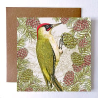 Image 1 of GREEN WOODPECKER GREETING CARD
