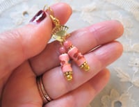 Image 2 of Cherry Blossom Fan Earrings, Pink & Gold, Pierced or Clip On