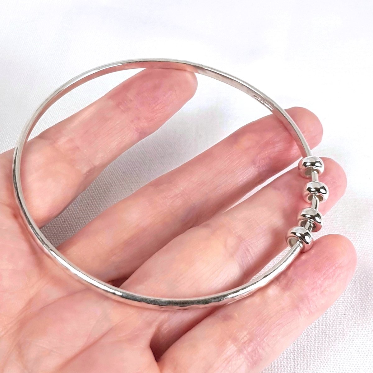 Image of Sterling Silver Four Ring Bangle Bracelet, 40th Birthday Gift, Fidget Bracelet, Handmade UK