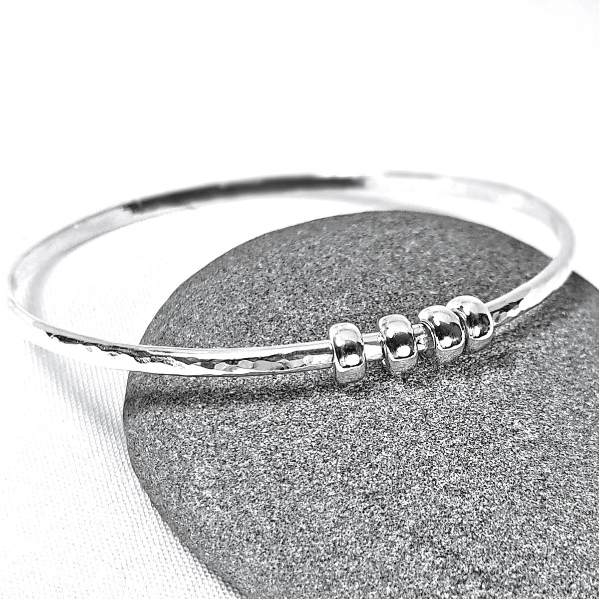 Image of Sterling Silver Four Ring Bangle Bracelet, 40th Birthday Gift, Fidget Bracelet, Handmade UK
