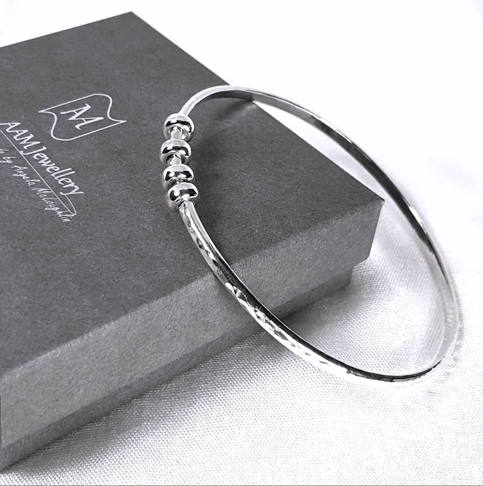 Image of Sterling Silver Four Ring Bangle Bracelet, 40th Birthday Gift, Fidget Bracelet, Handmade UK