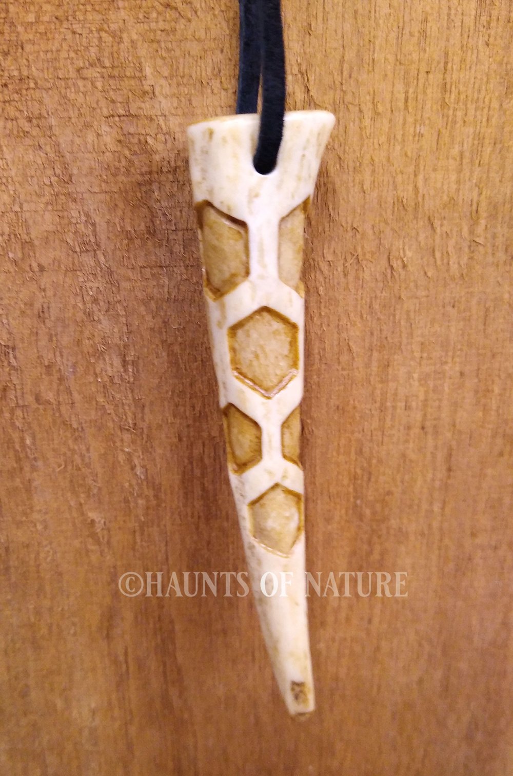 Carved Pendant - Honeycomb on Antler Tip