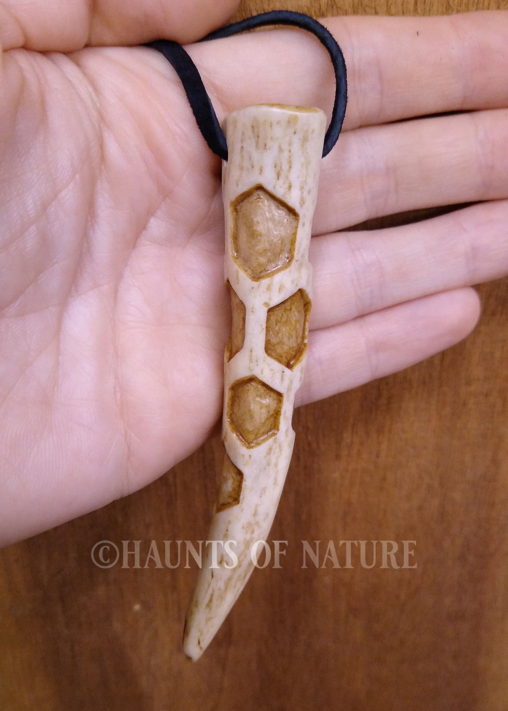 Carved Pendant - Honeycomb on Antler Tip